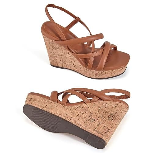 Coutgo Women Platform Wedge Sandals Cork Slingback Wedges Espadrilles Heels Summer Shoes thumbnail 5