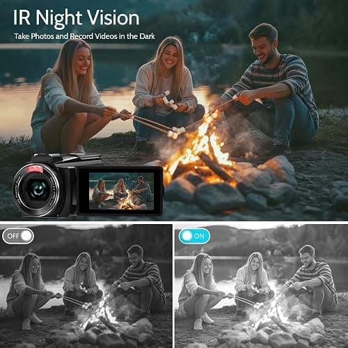 Video Camera 8K Camcorder, 64MP IR Night Vision Vlogging Camera for YouTube | WiFi, 18X Digital Zoom, 3.0 Inch Touch Screen, Microphone, Lens Hood, 64GB SD Card, Remote Control, 4500mAh Battery thumbnail 4