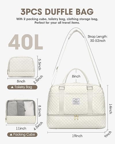 Travel Duffle Weekender Bags for Women: Overnight Bag with Shoe Compartment Carry On Bags with Toiletry & Wet Pocket Large Tote Hospital for Women Labor Delivery Beige thumbnail 4