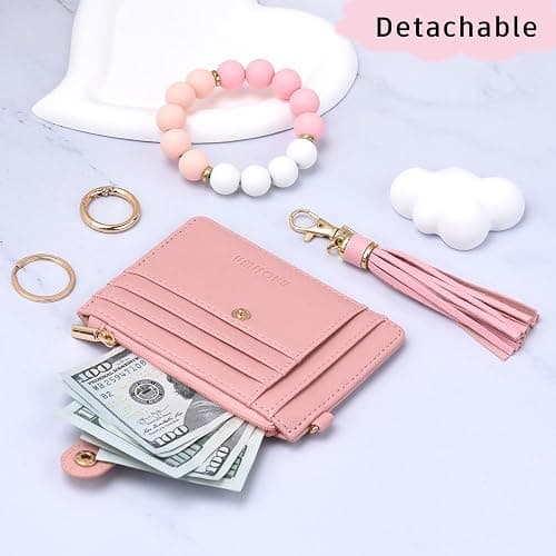 BAOSIWA Silicone Bracelet Keychain Wallet for Women Wristlet Card Holder Slim RFID Wallet with Zipper Pocket thumbnail 6
