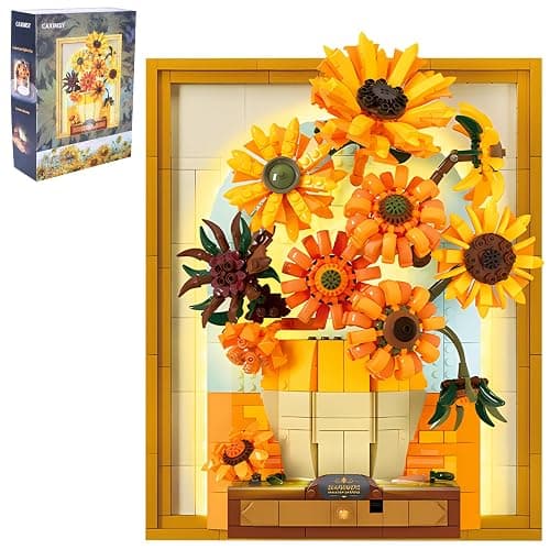 CAXIMSY Flowers Sunflower Building Block Sets Crafts for Adults Sunflowers Wall Art Painting Frame Gifts for Mother's/Valentine's Day，Artificial Flower for Room Home Decor（1166 Pieces） - Image 1