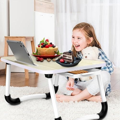 Fayquaze Portable Foldable Laptop Bed Desk with Storage Drawer and Cup Holder - Lap Desk Laptop Stand Tray Table for Eating, Reading and Working thumbnail 2