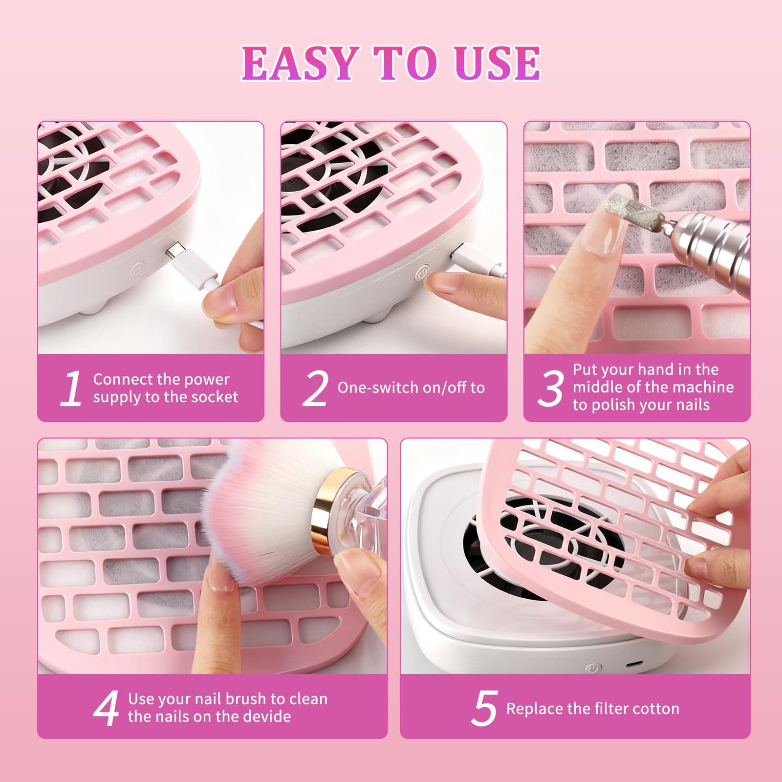 ANGNYA Compact Vacuum Fan Dust Collector for Beginner Mini Dust Suction Machine Manicure Pedicure Tool for Acrylic Nail Polishing for Home Use thumbnail 7
