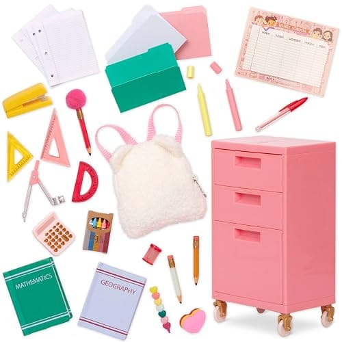 Our Generation - Ready, Set, Learn! - 18-inch Doll Accessories - Classroom Filing Cabinet - Furry School Bag & School Supplies - Pretend Play Toy - Kids 3 Years + thumbnail 3