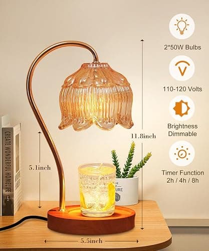 Candle Warmer Lamp Dimmable with Timer- Mothers's Day Gifts for Mom, Fragrance Flower Candle Lamp with 2 *50W Bulbs, Wax Melter Warmer Lamps for Jar Candle, Christmas Halloween House Warming Gifts thumbnail 2
