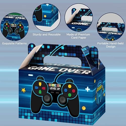 Tevxj 12 Pcs Video Game Bags Gamer Party Favors Treat Gift Boxes Gamer Candy Bags Gaming Party Favors Goody Boxes for Kids Boys Video Game Birthday Decorations Supplies 6 x 3 x 3.5 Inches（Blue） thumbnail 5