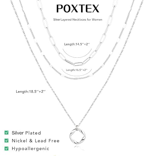 Poxtex Layered Gold Necklaces for Women,Stackable Dainty 14K Gold Silver Plated Trendy Circle Paperclip Chain Pendant Choker Necklace,Simpl Diamond Cross Bow Jewelry Set Gifts for Women thumbnail 6