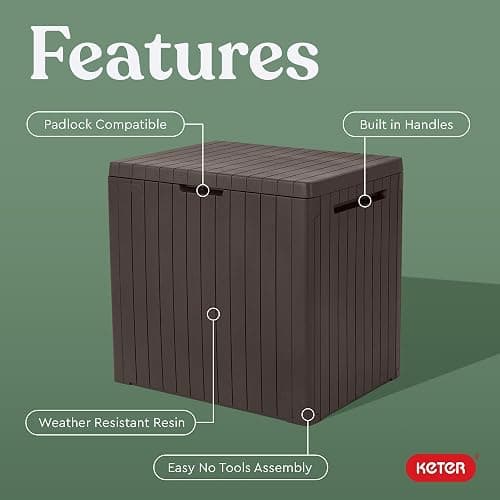 Keter City 30 Gallon Resin Outdoor Storage Box and Patio Furniture Side Table for Pool and Garden Accessories, Brown thumbnail 3