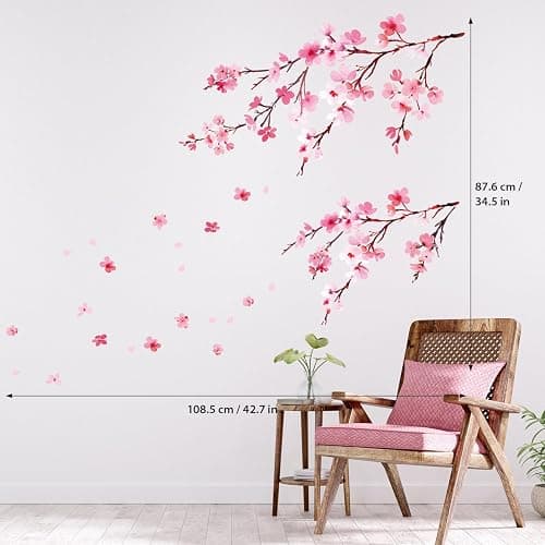 DECOWALL DS6-2003 Watercolor Cherry Blossoms Kids Wall Stickers Wall Decals Peel and Stick Removable Wall Stickers for Kids Nursery Bedroom Living Room décor thumbnail 2