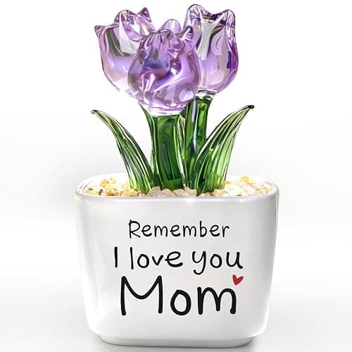 Birthday Gifts for Mom from Daughter Son - Mini Purple Glass Tulip | Remember I Love You Mom - Mom Birthday Gifts for Mothers - Collectible Flower Figurine - Image 1