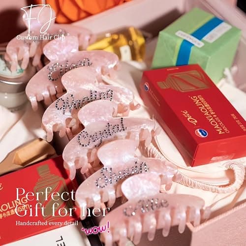 Personalized Colorful Name Hair Claw Clips for Women,Custom Hair Clips with Diamond,Cute Hair Accessories 4",Handmade Rhinestones Hair Clamp Gifts for Mom,Bride,Wife,Bridesmaid,Couples(Pink Sugar) thumbnail 4
