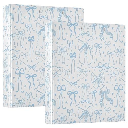 Aslsiy Doodle Bow Knots Blue 3 Ring Binder 1.5 Inch Coquette Round Clipboard Binder Decorative Harcover Binder Organizer for Office Supplies - Multi26 thumbnail 9