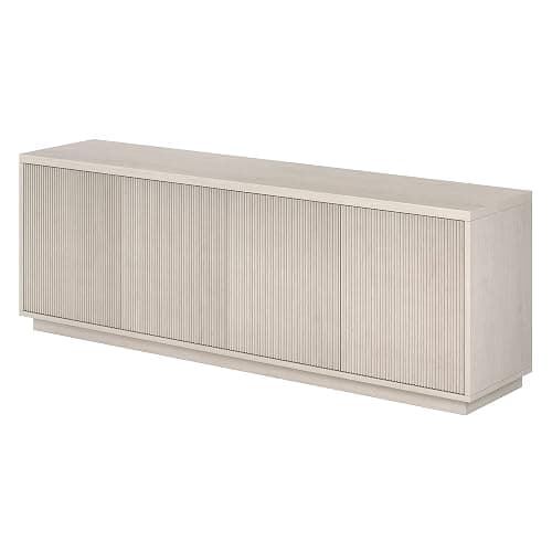 Henn&Hart Fluted TV Stand for TVs up to 75" with 2 Concealed Ribbed Storage Cabinets and Adjustable Shelves for Living Room, Family Room, or Office, Beech White thumbnail 5