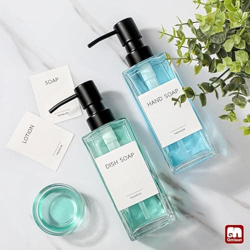 GMISUN Glass Soap Dispenser with Stainless Steel Pump, Clear Hand Soap Dispenser for Bathroom, 12 fl oz/350ml Hand and Dish Soap Dispensers Set for Kitchen, Refillable Liquid Soap and Lotion Bottle thumbnail 2