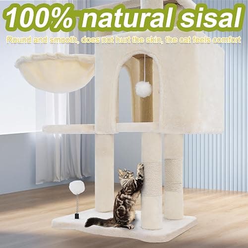 Cat Tree Tower with Metal Frame Hammock, 40'' Cat Trees for Indoor Cats Large Adult, Cat Towers with Scratching Post, Cats Condo Furniture with Cloud Top Perch, Cats Climbing Tower for Kittens(White) thumbnail 4