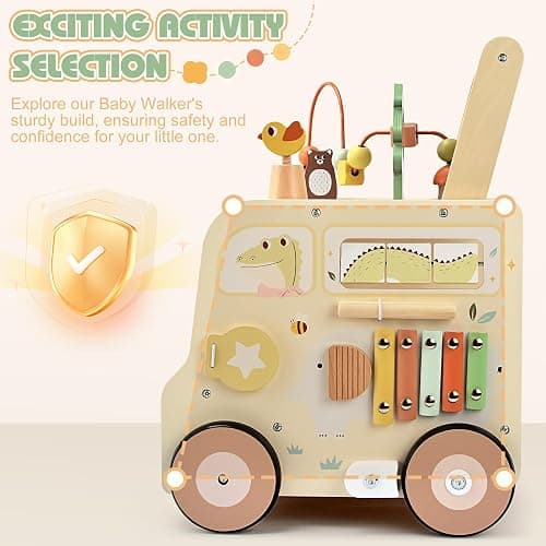 Pithfor Wooden Activity Cube Push Walker, Wooden Baby Walker, Montessori Toys for Babies 10-12 Months 1 2 3 Years Old Boys & Girls, Help Learning to Walk & Sit-to-Stand thumbnail 7