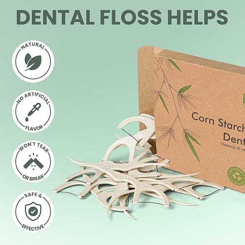 Natural Dental Floss Picks 75 Pack – Organic Biodegradable Floss Sticks with Strong Bamboo Charcoal Thread & Vegan Cornstarch Handle – No Plastics, No Artificial Flavours - Kraft Paper Box thumbnail 4