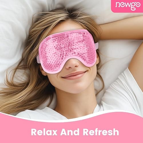 NEWGO Cooling Gel Cold Eye Mask for Puffy Eyes, Reusable Ice Pack with Soft Plush Backing for Dark Circles, Migraine, Stress Relief - Pink thumbnail 5
