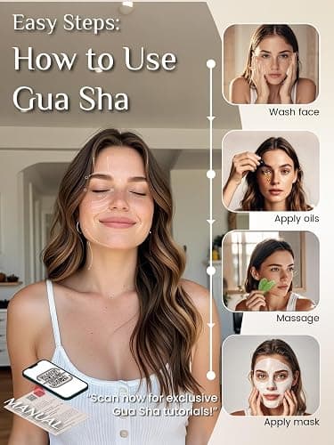 Rena Chris Gua Sha Facial Tools: Natural Jade Stone Guasha Tool for Face Acupuncture Therapy, Facial Massager for Jawline Sculpting and Puffiness Reducing (Mint Green) thumbnail 5