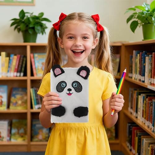 NUOBESTY Plush Notebook, Faux Fur Notebook for Kids, Panda Pattern Diary Journal Hardcover Notebook Writing Pad School Stationery White thumbnail 4