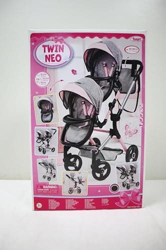 Bayer Twin Doll Pram Neo, Grey, Pink with Butterfly, Jean Look thumbnail 9