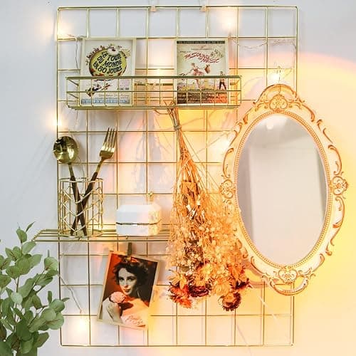 BULYZER Grid Wire Board,for Memo Picture Panel Wall Decoration for Room Office Mat Photo Hanging Art Display Frames Desk Storage Organizer,17.3" x 11.8"(2Pack) (Gold) thumbnail 2