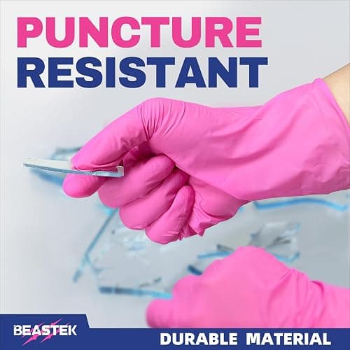 Beastek Nitrile Disposable Exam Gloves, 4Mil 100Ct Powder-Free Latex-Free Food-Safe for Cooking Medical Esthetician, Hot Pink thumbnail 4