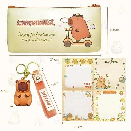 Joylio Capybara Stationery Set – Cute stationery set include capybara pencil case, gel ink pens (black ink), mechanical pencil, stickers, sticky notes and keyring for office school kids students thumbnail 3