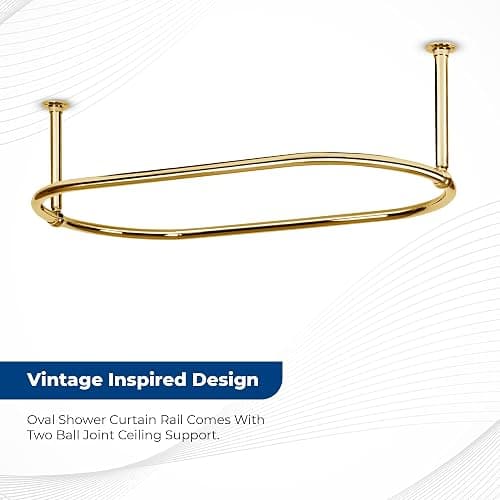 Zamuna Oval Shower Curtain Rail Rod For Bathroom, Ceiling Mounted for Clawfoot Tub, Large and Heavy Duty Ceiling Mounted with Adjustable Support - 45 x 25 Inch (Free Curtain Rings) (Gold) - Gold thumbnail 3