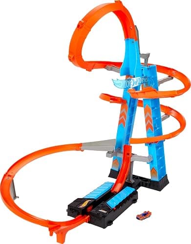 Hot Wheels Sky Crash Tower Track Set, 2.5+ ft / 83 cm High with Motorized Booster, Orange Track & 1 Hot Wheels Vehicle, Race Multiple Cars, Gift for Kids 5 to 10 Years Old & Up thumbnail 6