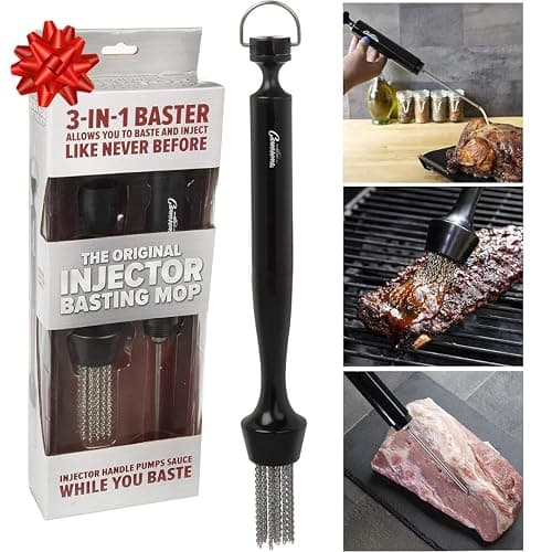 Camerons 3-in-1 Barbecue Injector Basting Mop - BBQ Set Includes Brush & Meat Syringe to Baste, Marinate & Inject Food w Flavor - Great for Thanksgiving Turkey Dinner - Holiday Xmas Grilling Gift - Image 1