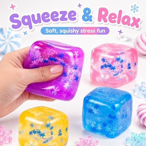 4PCS Ice Cube Squishy Toys with Snowflakes, Slow Rising Stress Cubes | Soft Sensory Fidget Squeeze Toys for Adults, Birthday Gifts, Party Favors and Desk Toys thumbnail 4