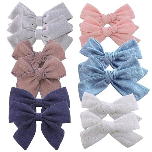12 PCS Linen Bow Hair Clips for Baby Girls Hair Bows Alligator Clips Accessories Infants Toddler Kids Hairgrips (Assorted B) - Image 1