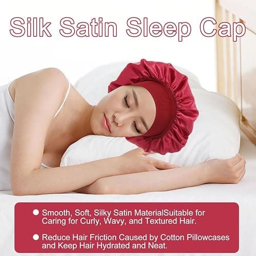 vaolmlop 2 pezzi Cuffia Seta Capelli Notte,Silk Bonnet,Con Nastri Regolabili,Berretto Da Notte Raso Elastico Per Dormire Cappello Da Notte Per Donna Berretto Da Notte Raso thumbnail 4