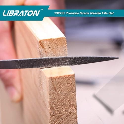 LIBRATON Small File Set, Needle Diamond Files 13PCS, 6pcs Jewlers & 6 Steel for Precision Metal Work, Wood, Woodworking, Plastic Carving Tool with Brush and Carry Case thumbnail 6