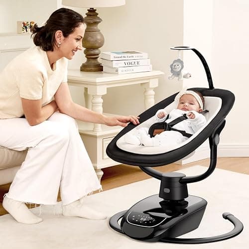 Angelbliss Baby Swing with Custom Motion, 3D-Motion Electric Swing with 6 Unique Motions & 4-Speeds, Bluetooth Enabled, 13 Preset Lullabies (Black) thumbnail 2