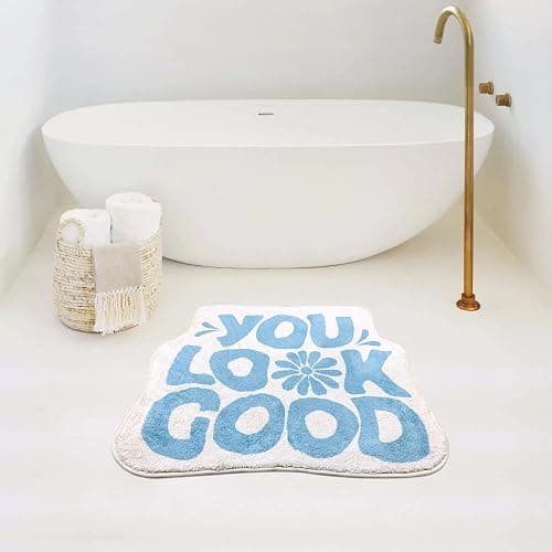 SHIYUE You Look Good Bath Mat Cute Funny Flower Bathroom Rug, Soft Absorbent Water Non Slip, Superior Washable Microfiber Cool Shower Preppy Decor Rug (Sky Blue 21"x25") thumbnail 8