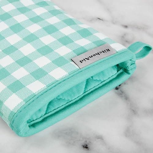 KitchenAid Gingham Oven Mitt 2-Pack Set, Aqua Sky, 7"x13" thumbnail 3