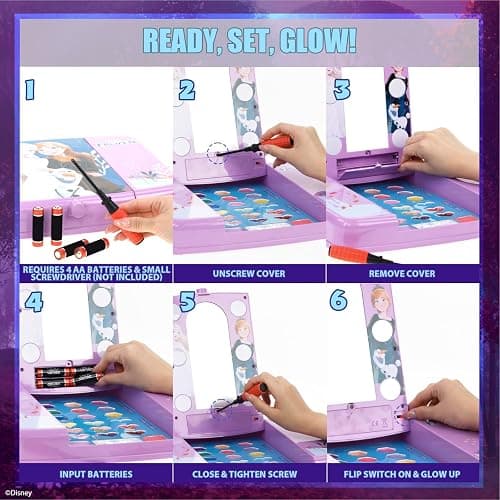 Disney Frozen Beauty Vanity Set with Light-Up Mirror, Includes Lip Gloss, Eyeshadow, Blush, Brushes, Nail Polishes, Accessories, AA Batteries Not Included, Ages 3+, by Townley Girl thumbnail 8