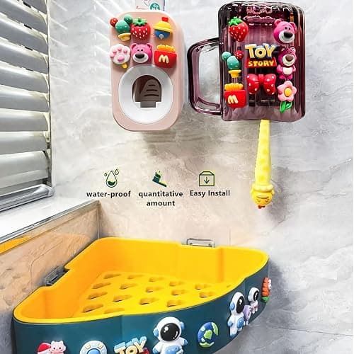 Automatic Toothpaste Dispenser & Toothpaste Holders and Wall Mounted Cup 3 Piece in a Set, is Wall Mounted for Bathroom,Toothpaste Squeezer for Kids & Family Shower by Mr. Thumbs(Pink Set) thumbnail 8