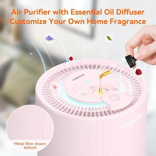 AIRROMI Air Purifier for Bedroom with HEPA 3-in-1 Filter, Pet Air Purifier for Home Cat Pee Smell, Covers Upto 990 Ft², Quiet 360° intake Air Cleaner for pet hair,allergies,Dust,Smoke A2001 Pink thumbnail 5