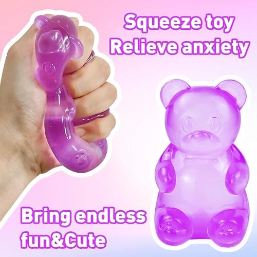 Stress Bear Taba Squishy Balls, Bear Toy Taba Squishy Toys for Kids Stress Relief Squeeze Balls for Valentines Day Gifts Birthday Gifts Party Favors-Purple thumbnail 3