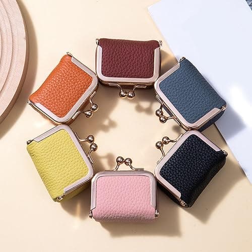 Genuine Leather Mini Jewelry Box, Portable Vintage-Inspired Genuine Leather Coin Purse Jewelry Case with Kiss Lock, Mini Travel Ring Box for Women for Earring/Ring/Necklace/Bracelet(Red) thumbnail 4
