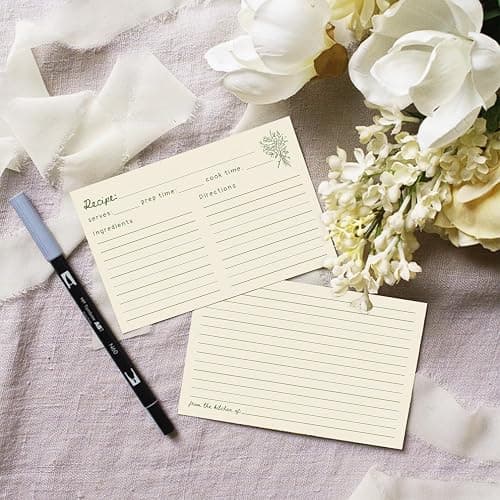 JOETMAE 50PCS Minimalist Retro Flower 4×6 Recipe Cards - In Double Sided | Blank|Thick Card stock|Minimalist Flower Design|For Bridal Shower Wedding Baby Shower Kitchen Diaries Banquet Preparation thumbnail 4