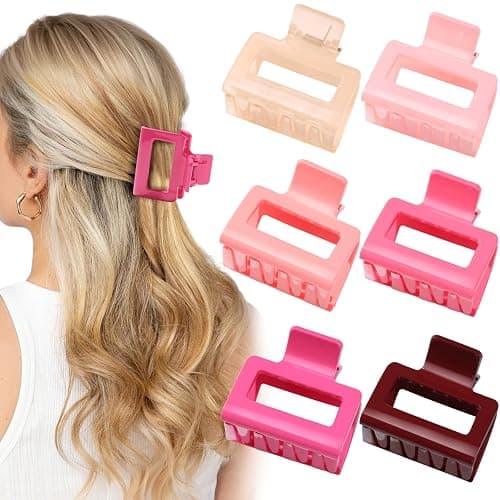 Auseibeely 6 Pack Pink Small Claw Clips for Women & Girls, 2 Inch Rectangle Medium Hair Clips, Small Square Claw Clip for Half up Half Down, Hair Accessories for Thin/Medium Short Hair, Hot Pink - Image 1