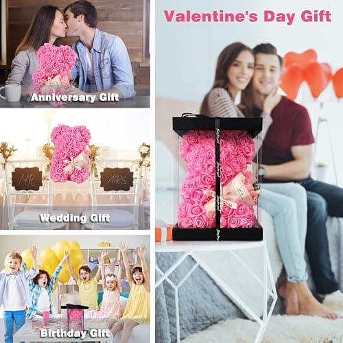 K KYMAKE Rose Bear Gift for Mom, Mothers Day Preserved Rose Teddy Bear with Gift Box & Greeting Card – Handmade Flowers Bear for Women, Anniversary, Birthday Gifts for Her thumbnail 6