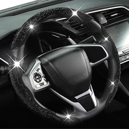 West Llama Diamond Bling Car Steering Wheel Cover with Crystal Rhinestones,3PCS Segmented Steering Wheel Protector,Universal for 99% Cars for Women(Black with Black Diamond) - Image 1
