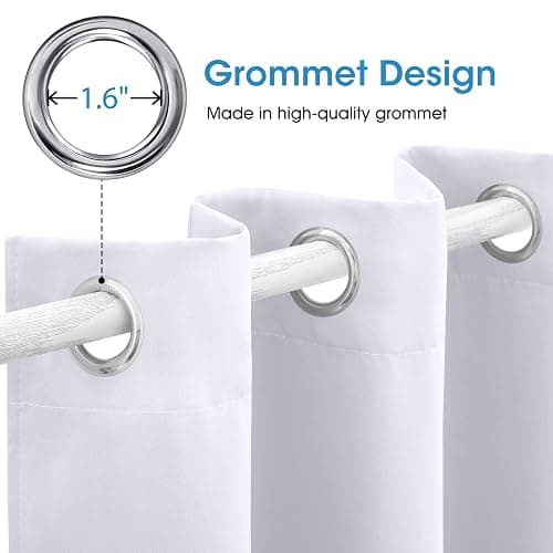 HOMEIDEAS Pure White Curtains 52 X 63 Inch Length Set of 2 Panels Curtains/Drapes, Grommet Window Curtains for Bedroom & Living Room thumbnail 4
