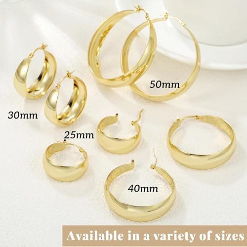 12mm Wide Thick Hoop Earrings 925 Sterling Silver Hoop Earrings for Women Hypoallergenic 14K Real Gold Plated Hoop Large Earring Lightweight Chunky Hoop Earrings for Women 25/30/40/50MM thumbnail 7