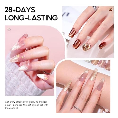 PEACECOLOR UV Nagellack Cat Eye UV Gel 10ML - 6 Farben Silber Rosa Nude Braun Gellack mit Magnet Cat Eye Nagellack Gel Nail Polish Soak Off Maniküre Nail Art Salon DIY thumbnail 2